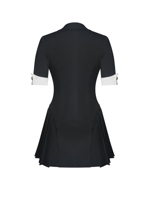Miss Circle Ilitha Woven Crepe Pleated A-line Mini Dress In Black