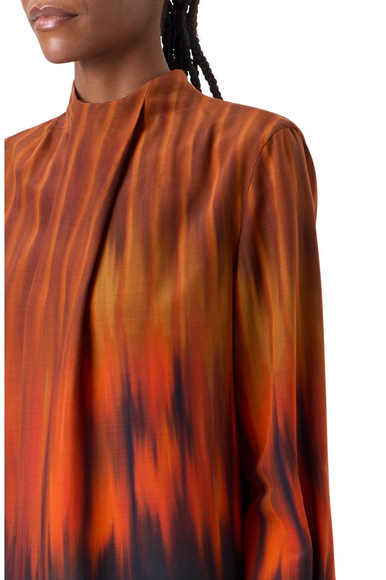 Fuego Print Silk Crepe Top, Alternate, color, COFFEE-VICUNA