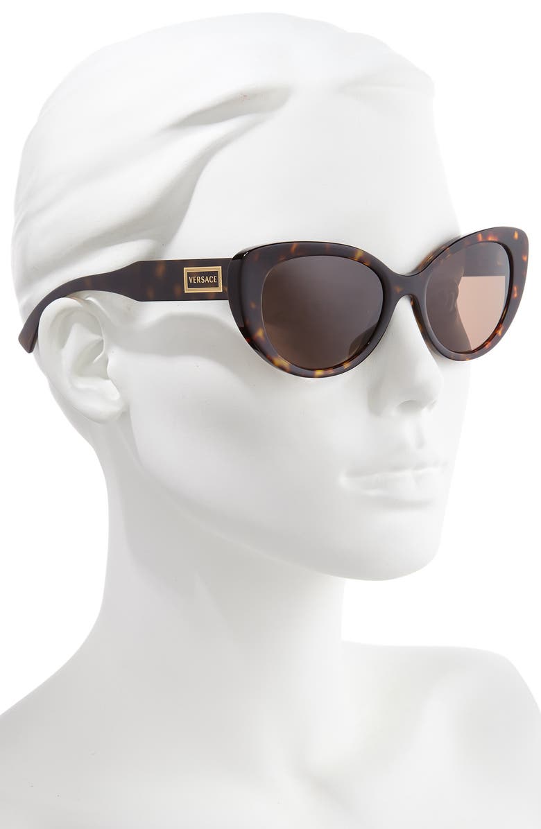 Versace 54mm Cat Eye Sunglasses, Alternate, color, Havana/ Brown Solid