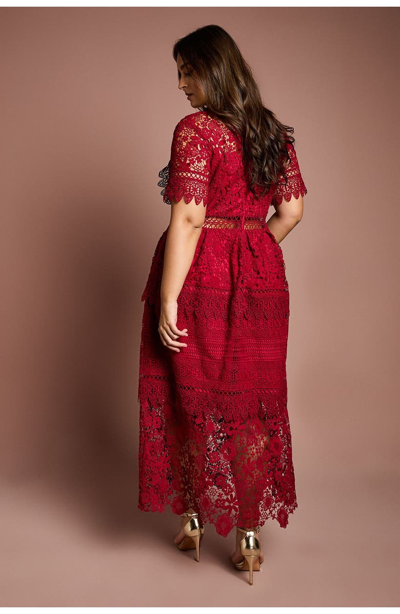 Coast Plus Short Sleeve Lace Midi Dress, Alternate, color, Berry