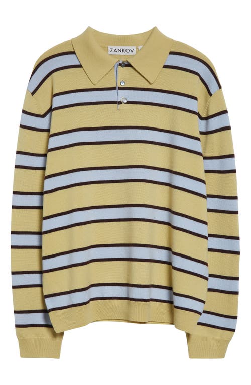 ZANKOV ZANKOV RYAN STRIPE MERINO WOOL POLO SWEATER 