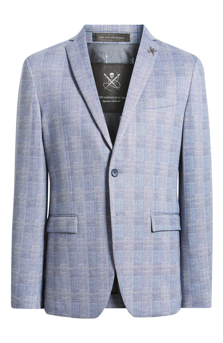John Varvatos Star USA Varick Slim Fit Blue Glen Check Knit Sport Coat, Alternate, color, Light Blue