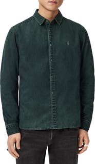 AllSaints Gleason Cotton Denim Snap Front Shirt