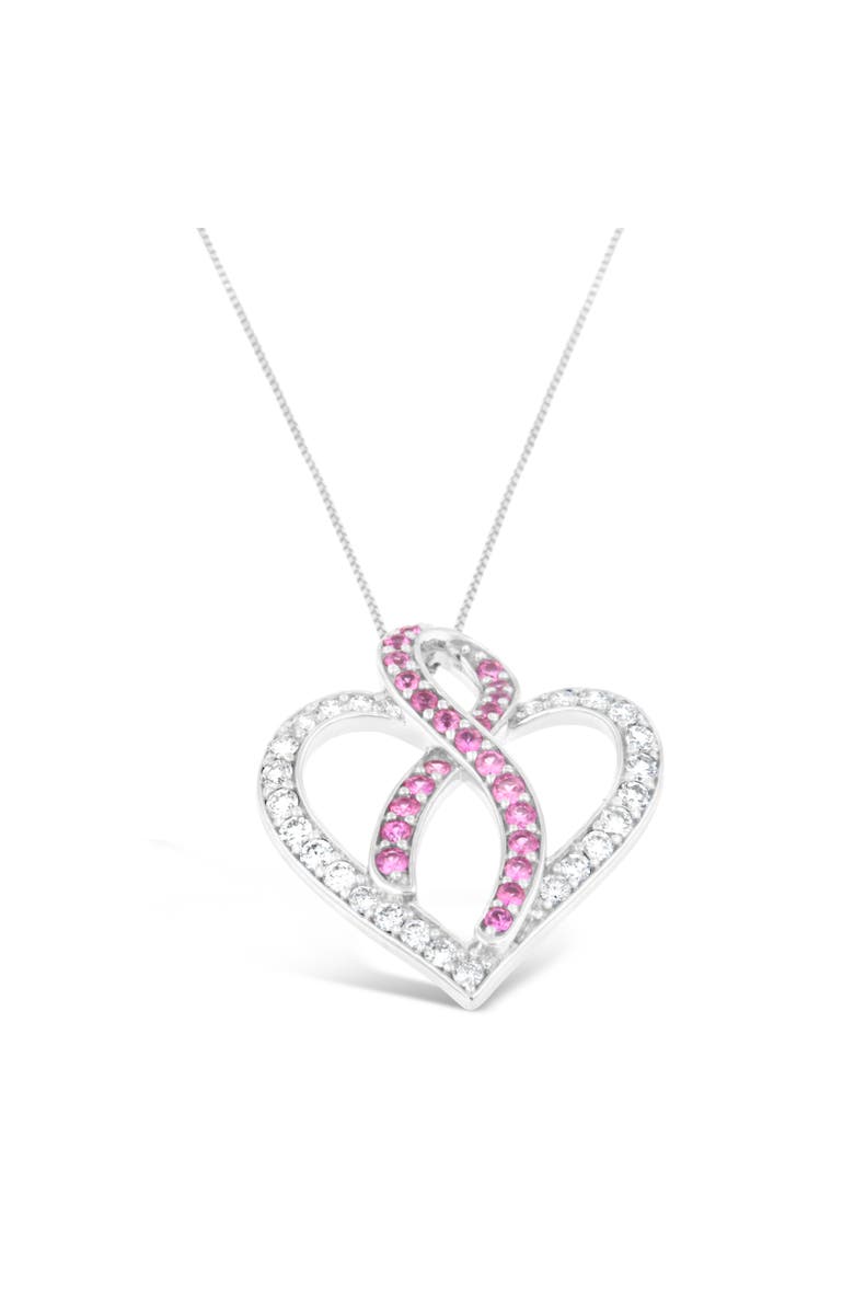 Haus of Brilliance 14K White Gold 1ct. TGW Diamond And Pink Sapphire Gemstone Pendant Necklace, Main, color, White