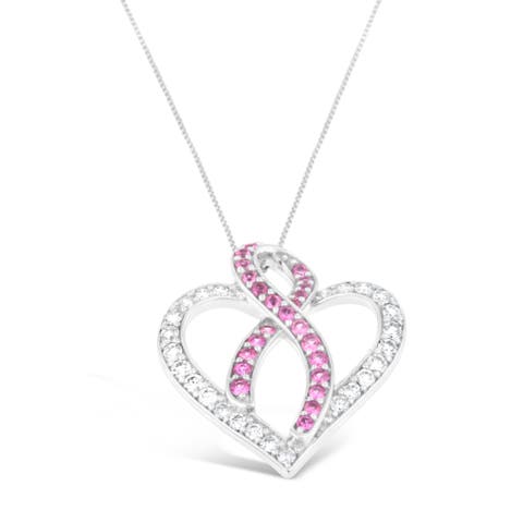 14K White Gold 1ct. TGW Diamond And Pink Sapphire Gemstone Pendant Necklace