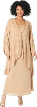 Roaman's Plus Size 2 Piece Long Sleeve Beaded Georgette Gown Set With Detachable Jacket