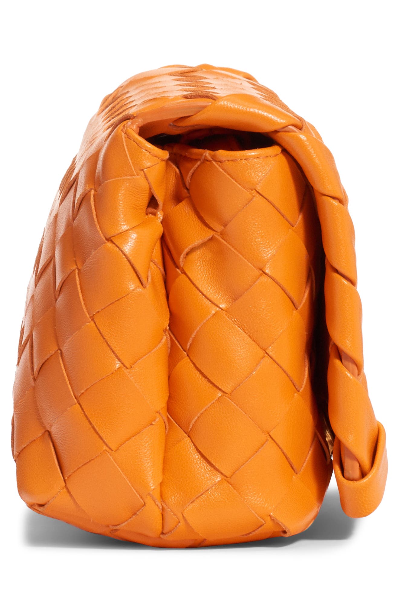 Mini Intrecciato Leather Crossbody Flap Bag, Alternate, color, LIGHT ORANGE