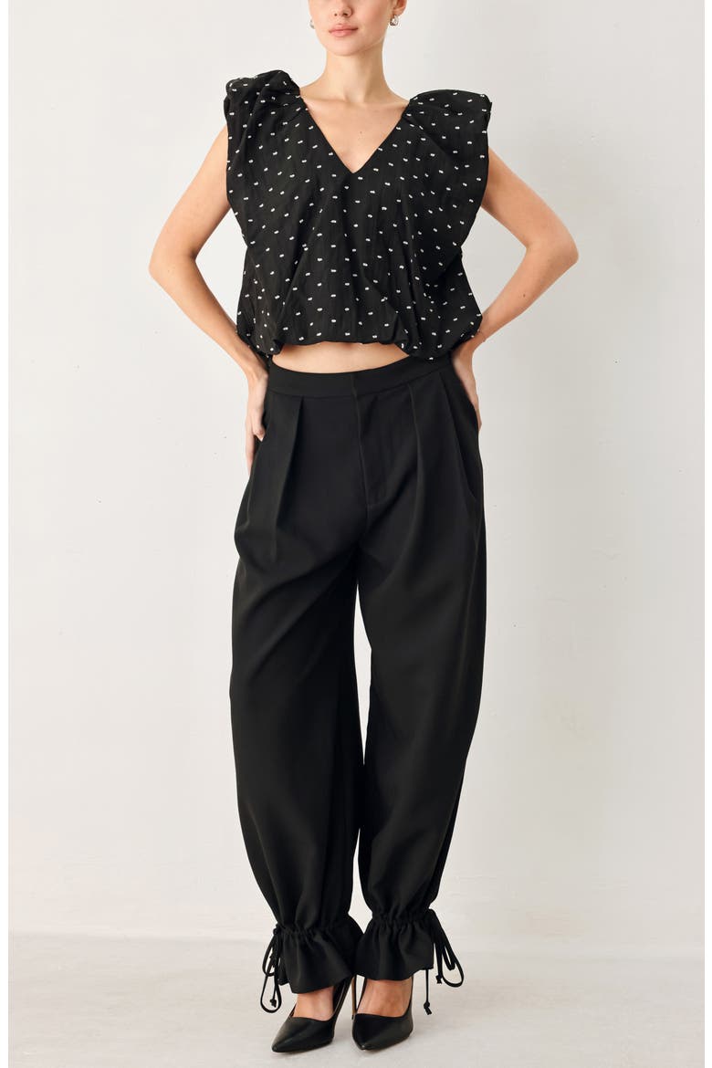 Textured Ruffle Shoulder Tencel Top, Alternate, color, BLACK
