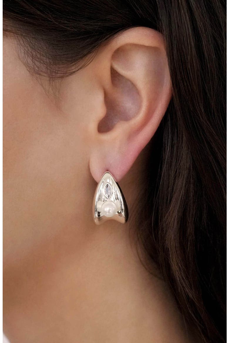 Hera Freshwater Pearl Huggie Earrings, Alternate, color, SILVER