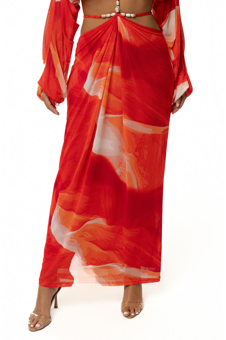 Hera Drape Maxi Skirt, Main, color, RED