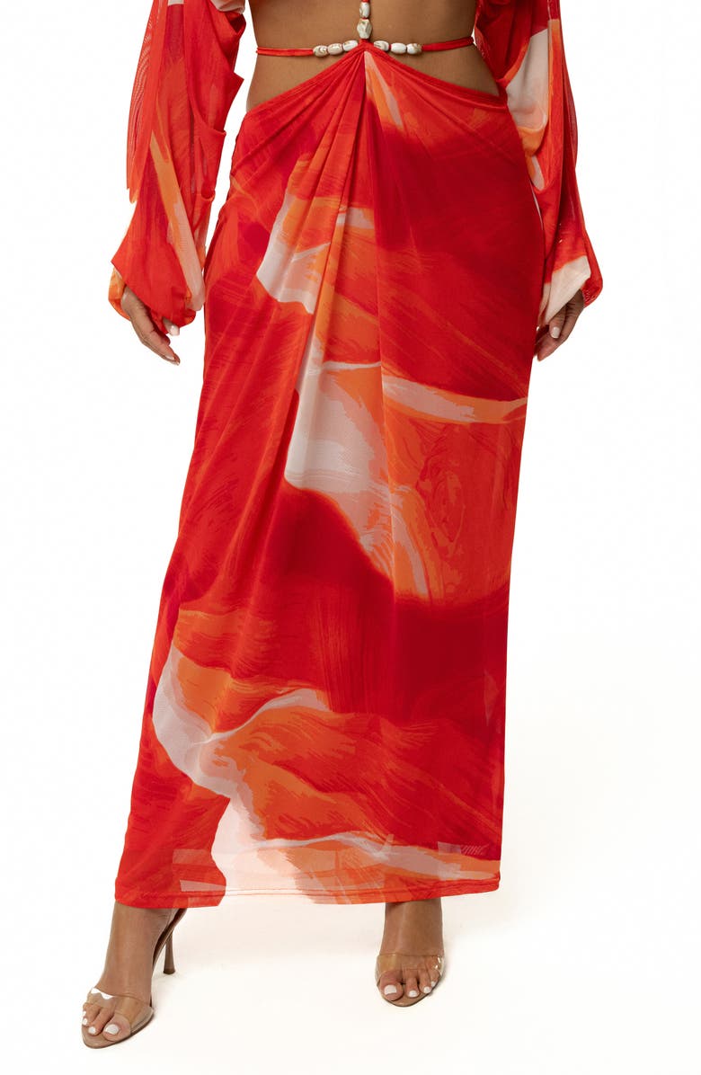 JLUXLABEL Hera Drape Cutout Long Sleeve Maxi Dress, Main, color, Red