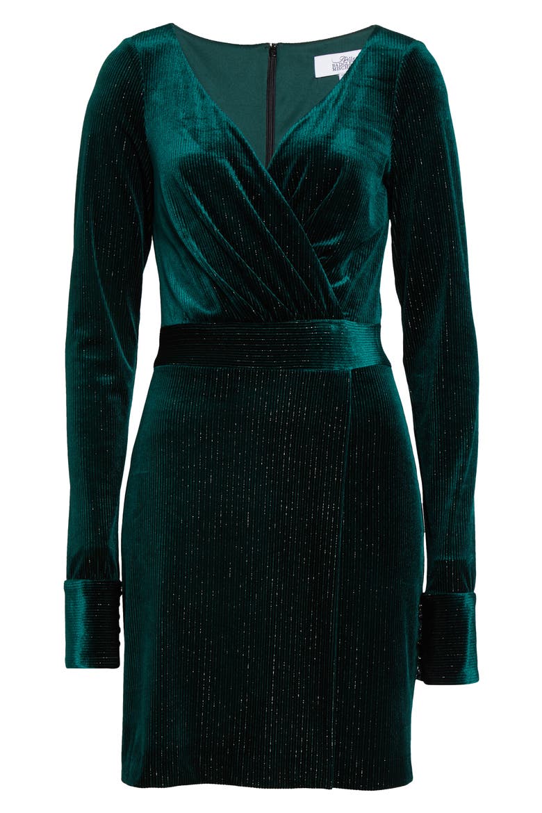 Mark + James Badgley Mischka Metallic Stripe Long Sleeve Velvet Dress, Alternate, color, EMERALD