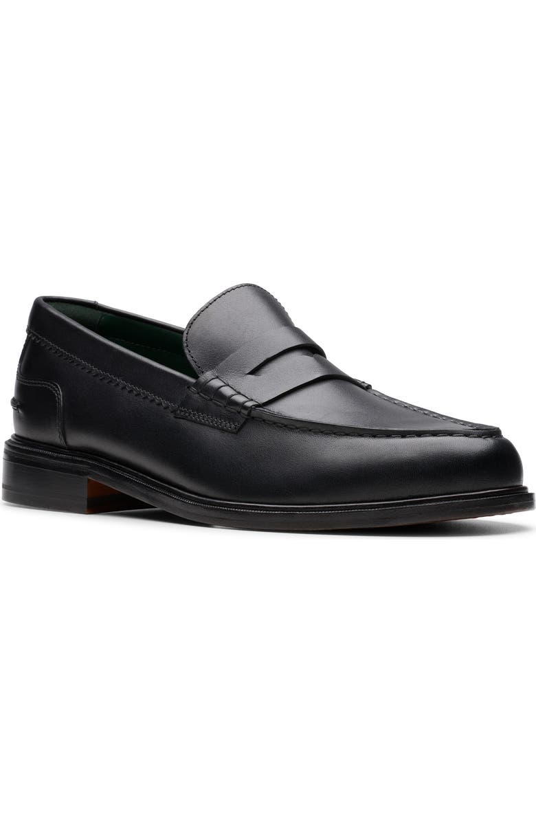 Clarks<sup>®</sup> Craft James Lo Penny Loafer, Main, color, Black Leather