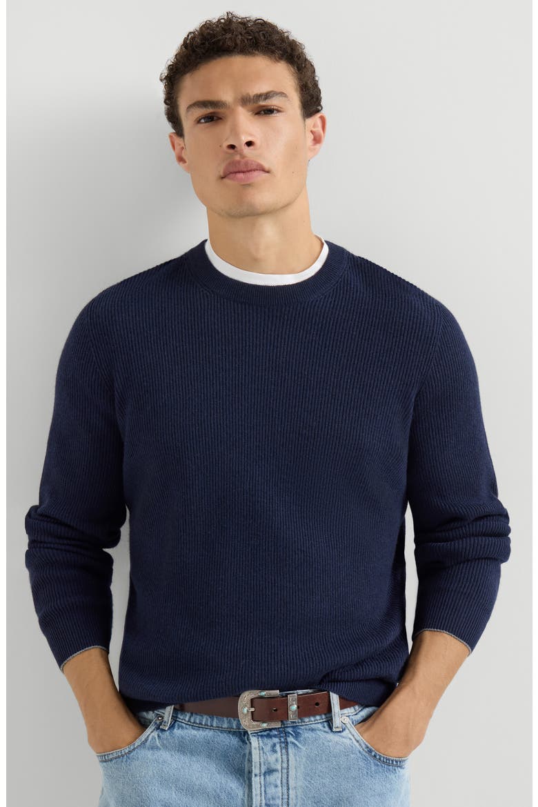 Cashmere English rib sweater, Alternate, color, Navy Blue