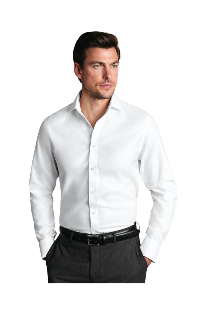 Non-iron Classic Collar Slim Fit Herringbone Shirt, Main, color, White
