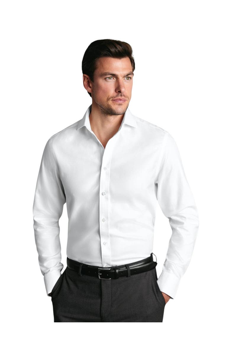 Charles Tyrwhitt Non-iron Classic Collar Slim Fit Herringbone Shirt, Main, color, White