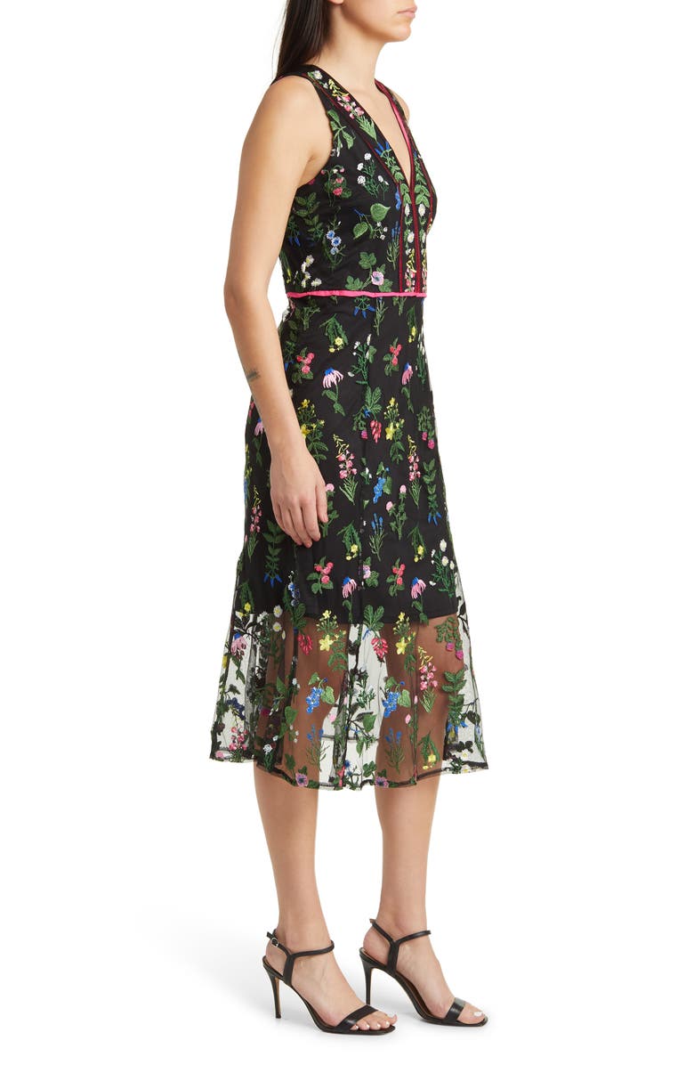 Sam Edelman Botanical Embroidered Semisheer Sleeveless Dress, Alternate, color, Black Multi