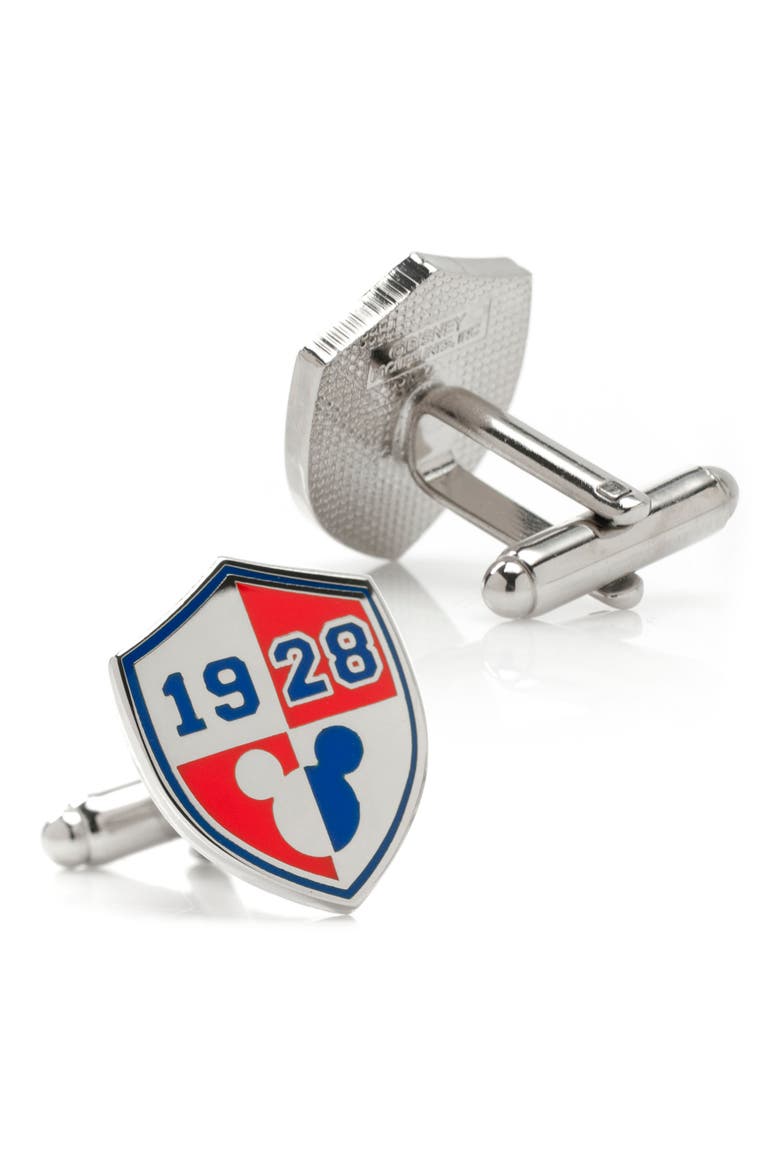 x Disney Mickey 1928 Shield Cuff Links, Main, color, SILVER