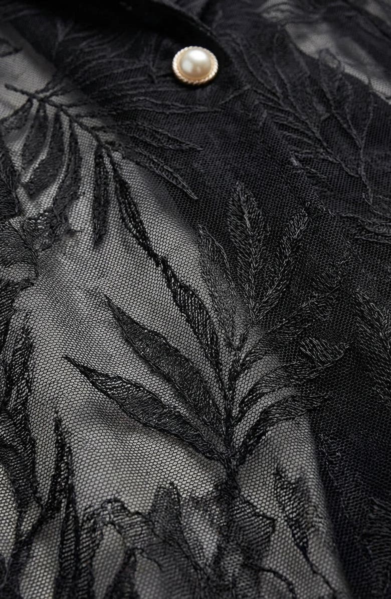 Modenaire Sheer Lace Sleeved Tailored Blazer, Alternate, color, Navy Blue