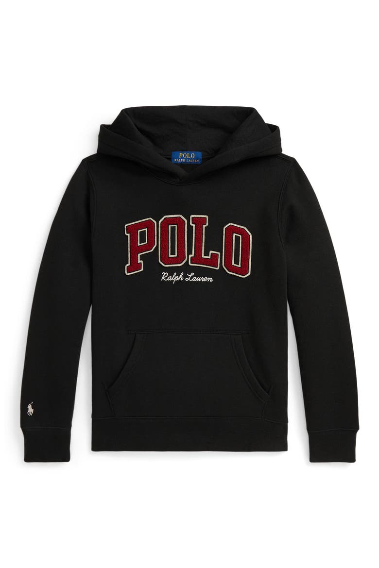 Kids' Bouclé Logo Fleece Hoodie, Main, color, BLACK
