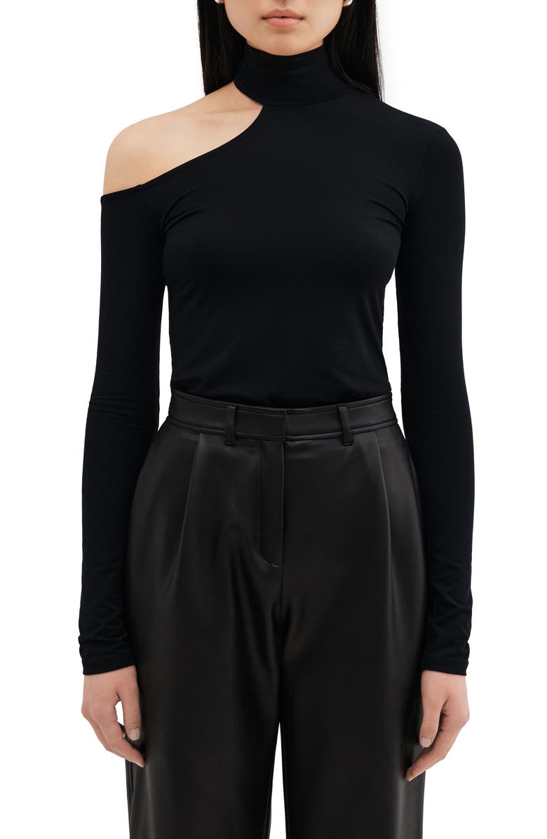 Two Lines by Marcella Elmhurst Cutout Long Sleeve Top, Main, color, Black