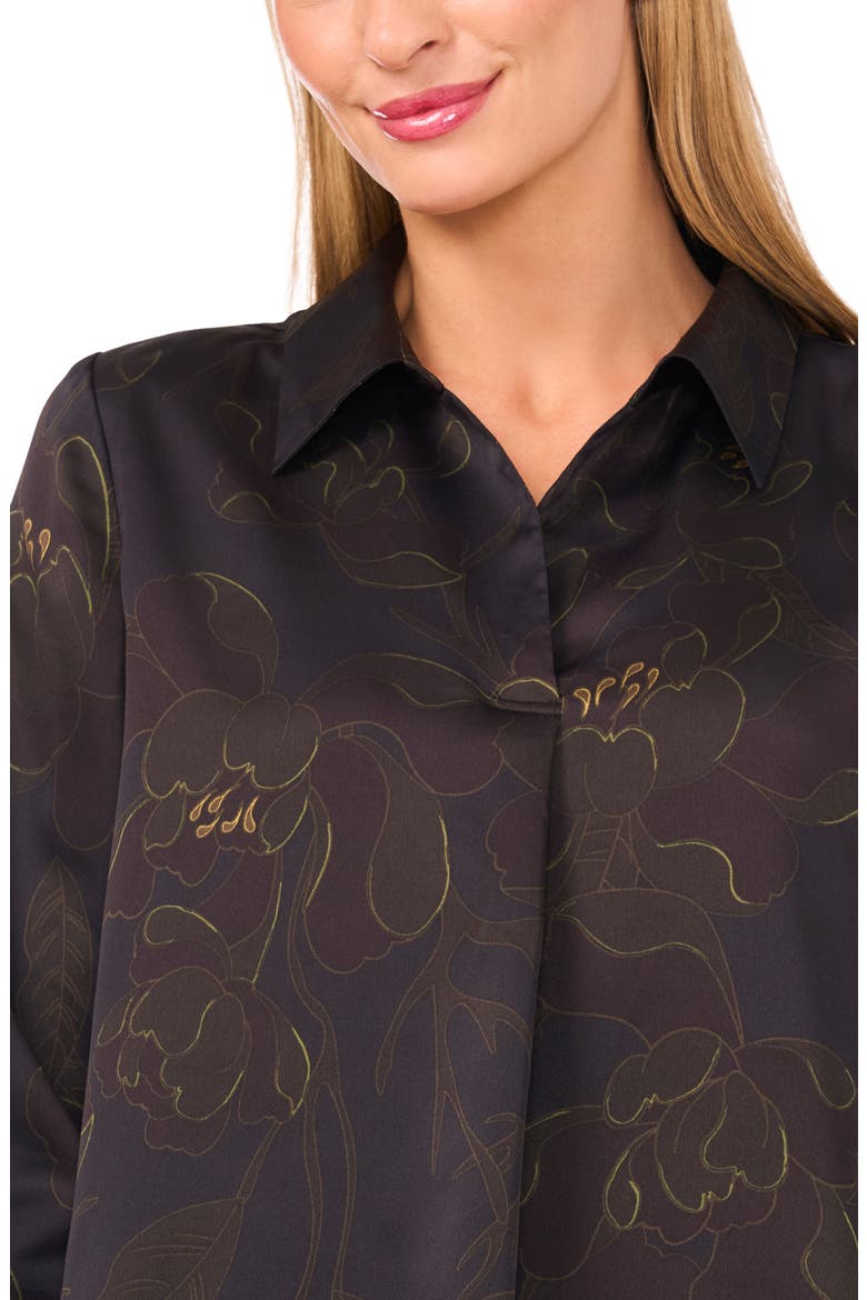 Floral Collared Charmeuse Popover Top, Alternate, color, RICH BLACK