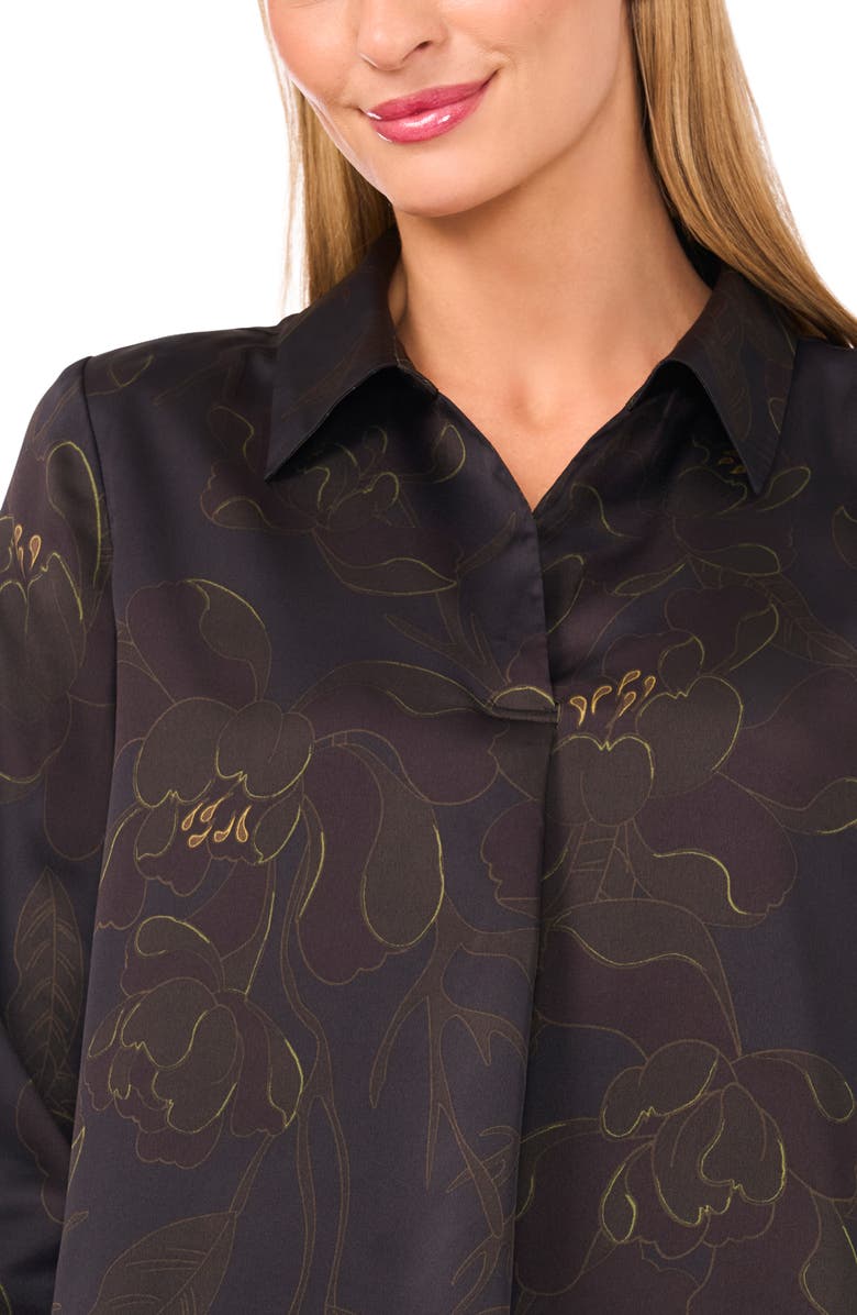Halogen<sup>®</sup> Floral Collared Charmeuse Popover Top, Alternate, color, Rich Black