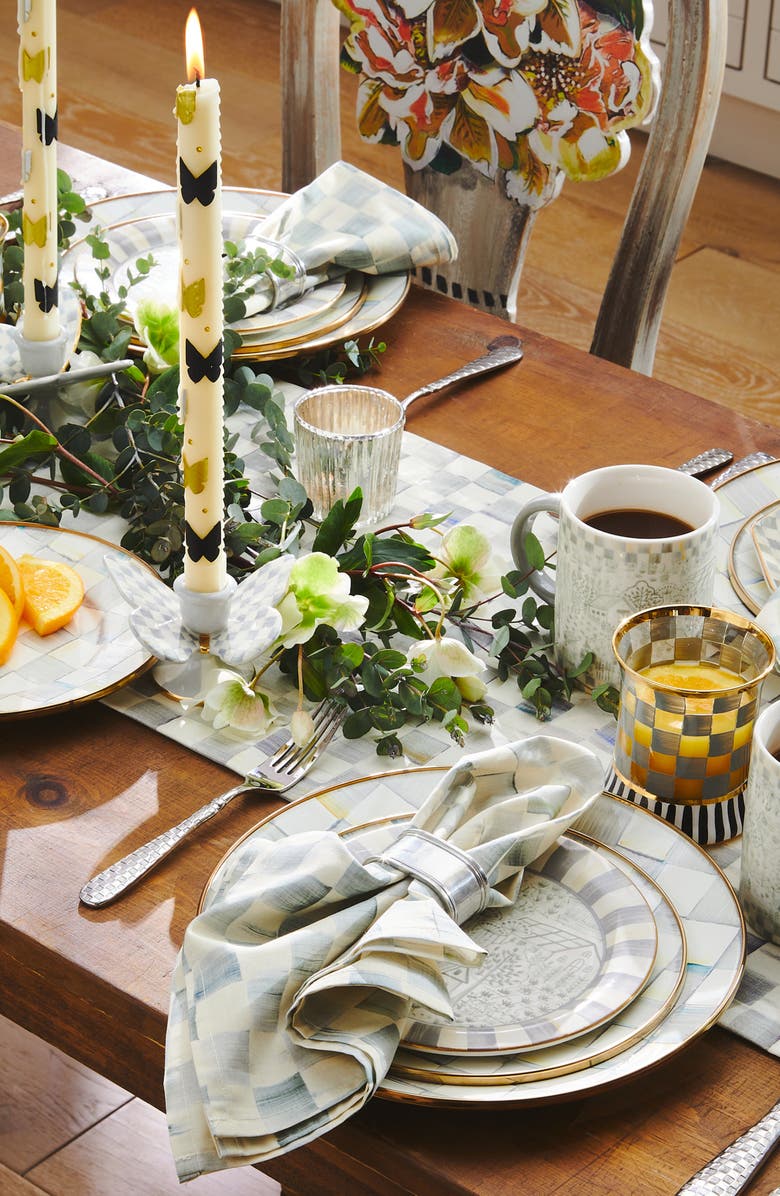 MACKENZIE CHILDS Sterling Check Set of 2 Butterfly Candle Holders, Alternate, color,