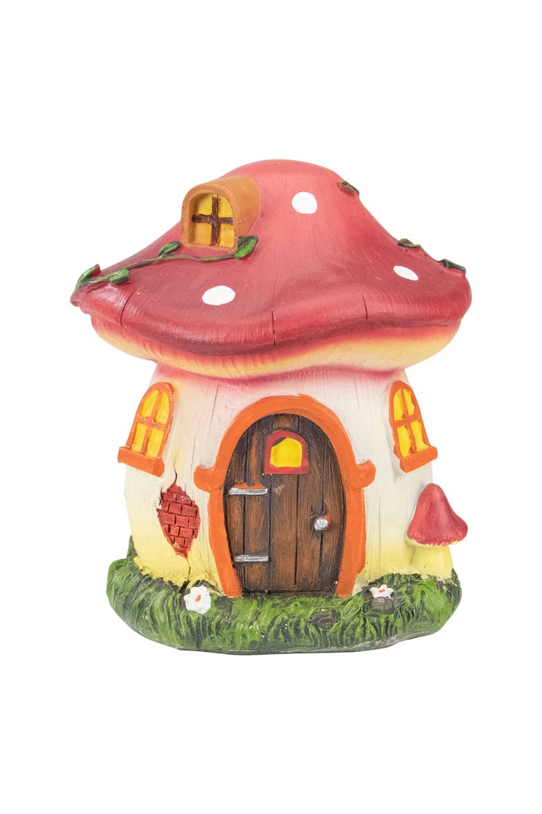 6.25" Red Mushroom House Outdoor Garden Statue, Main, color, Red