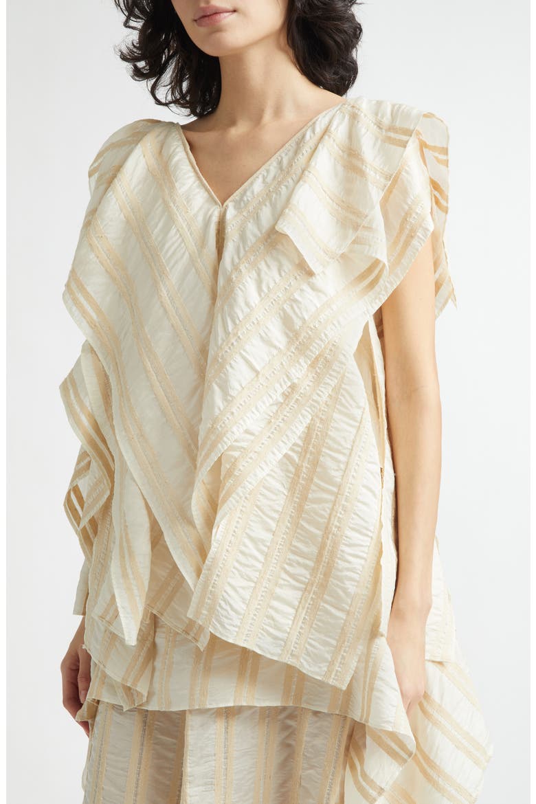 Draped Wide Collar Silk Top, Alternate, color, BEIGE