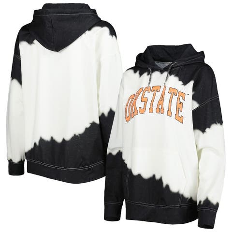 Women's Gameday Couture White/Black Oklahoma State Cowboys For the Fun Double Dip-Dyed Pullover Hoodie