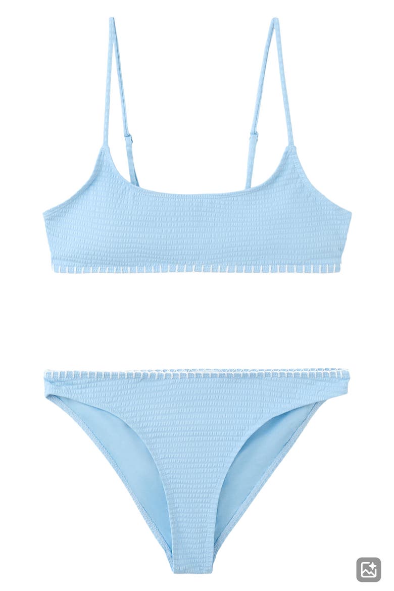 Embroidered Trim Smocked Two-Piece Swimsuit, Alternate, color, BLUE