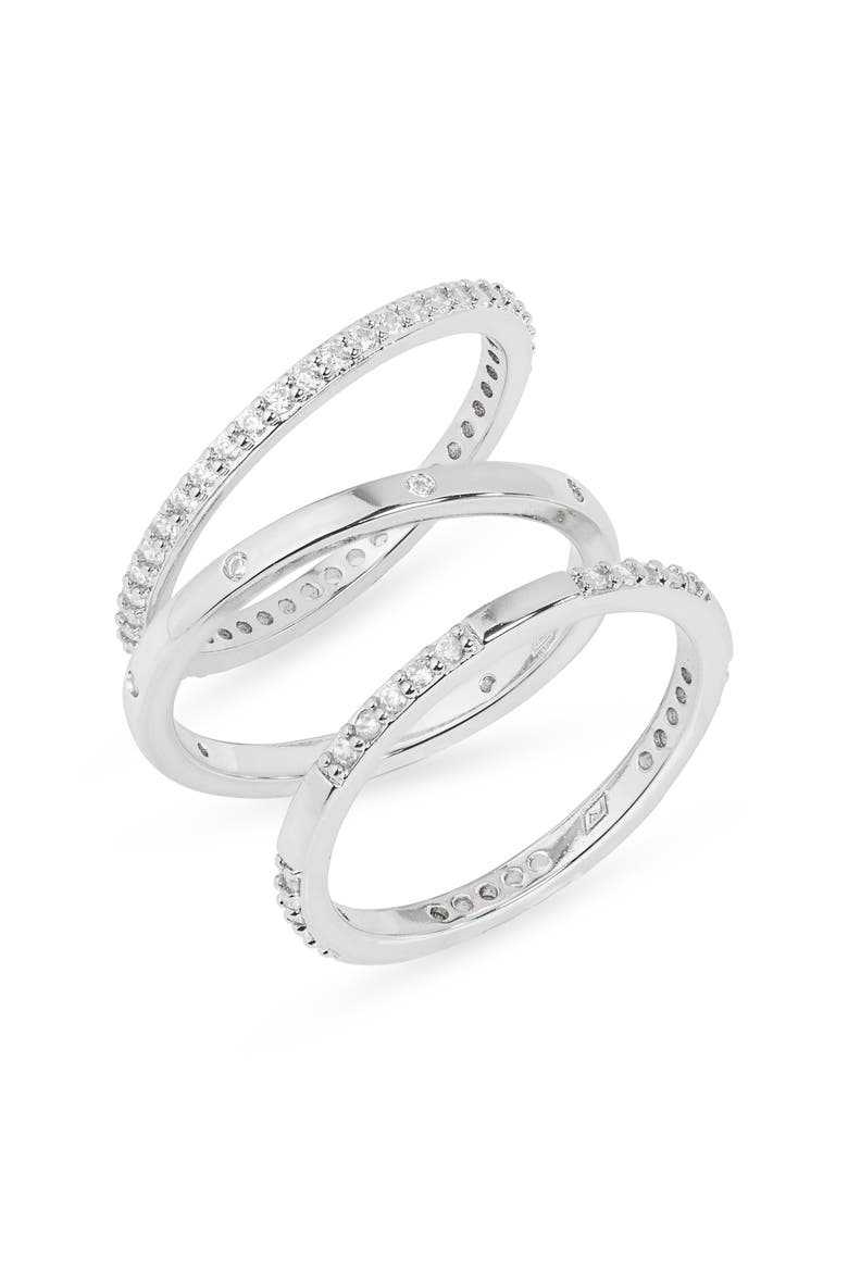 Set of 3 Cubic Zirconia Inset Stacking Band Rings, Main, color, CLEAR- SILVER