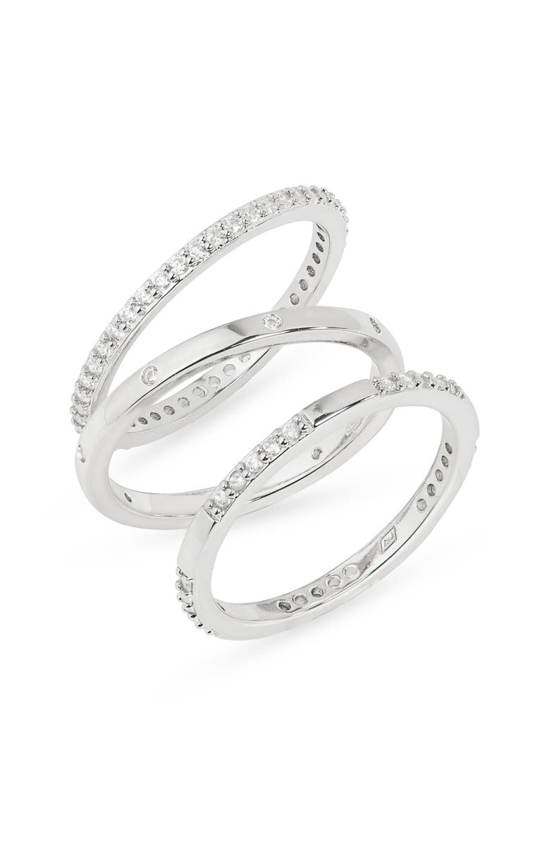 NORDSTROM RACK Set of 3 Cubic Zirconia Inset Stacking Band Rings, Main, color, Clear- Silver