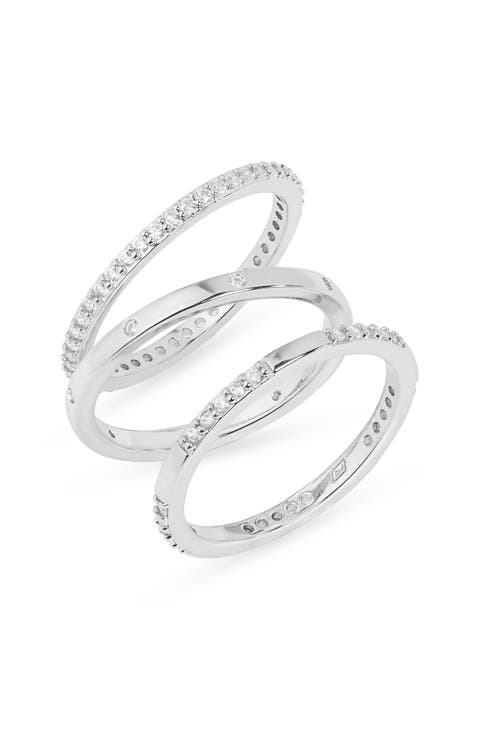 Set of 3 Cubic Zirconia Inset Stacking Band Rings