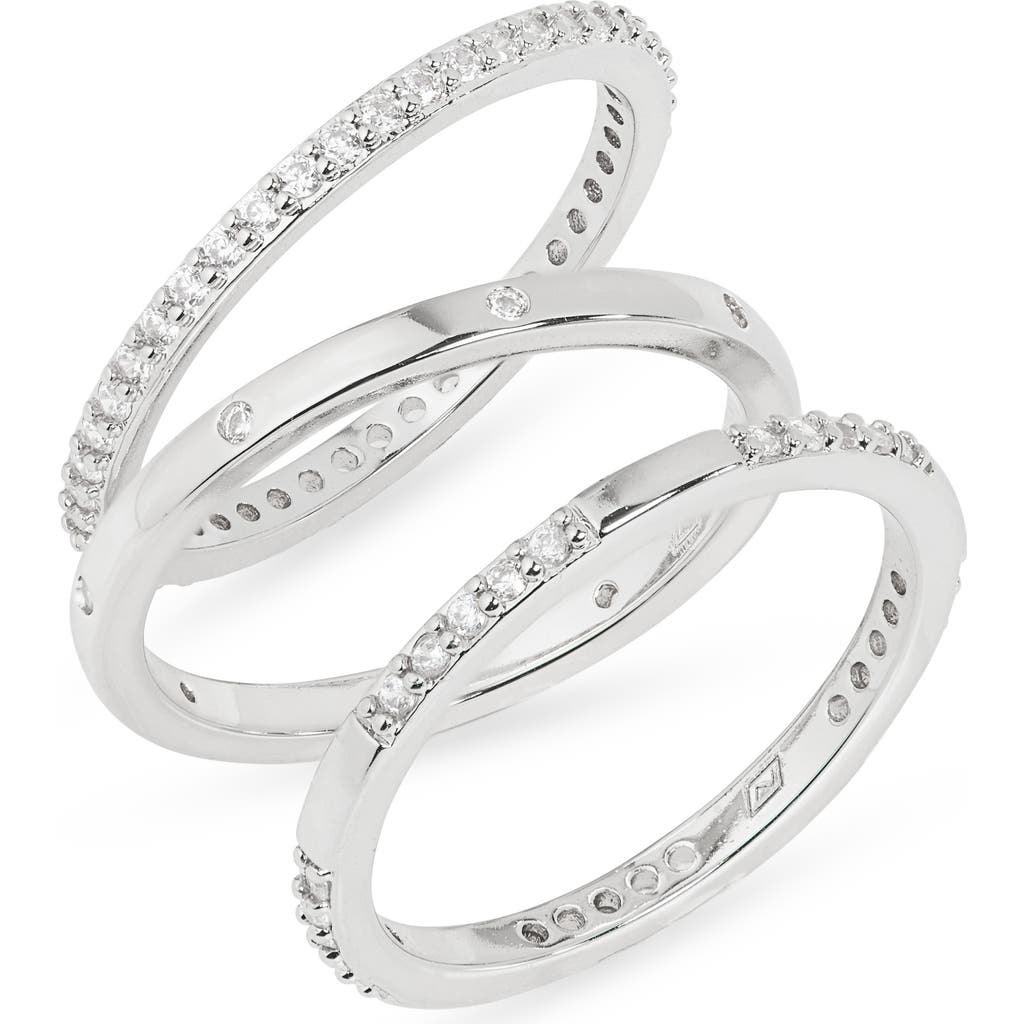 Nordstrom Rack Set Of 3 Cubic Zirconia Inset Stacking Band Rings In Silver