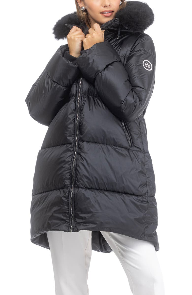 GORSKI Apres-Ski Horizontal Jacket With Detachable Genuine Shearling Hood Trim, Alternate, color, Black/Black