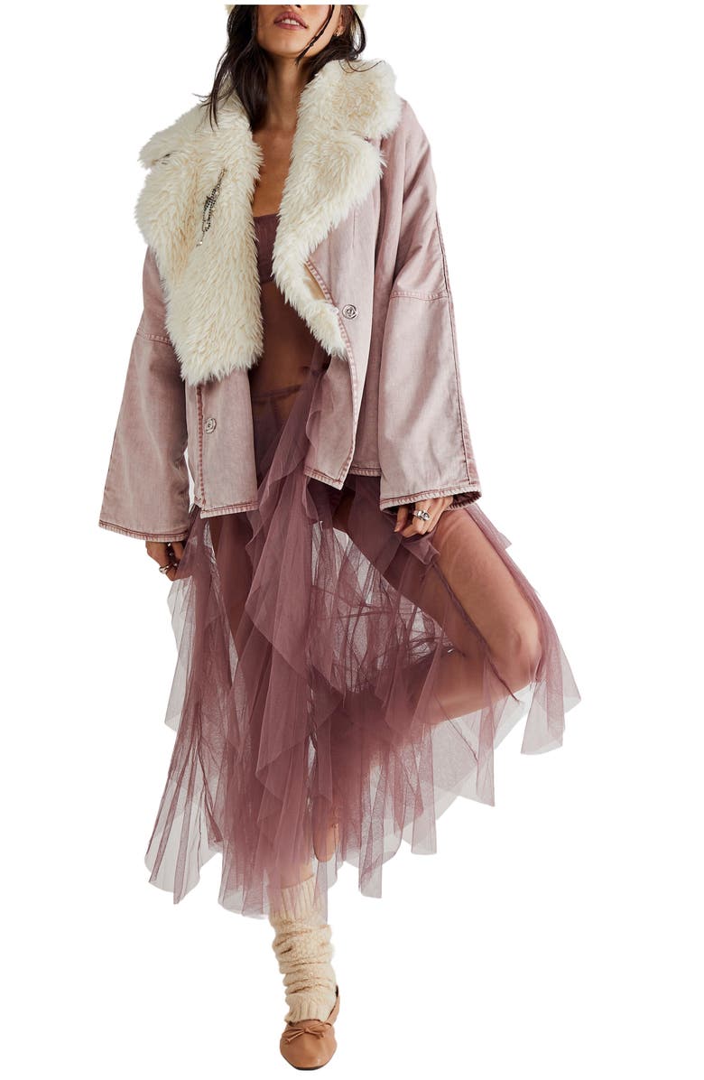 Free People Lolo Faux Fur Collar Denim Jacket, Main, color, 