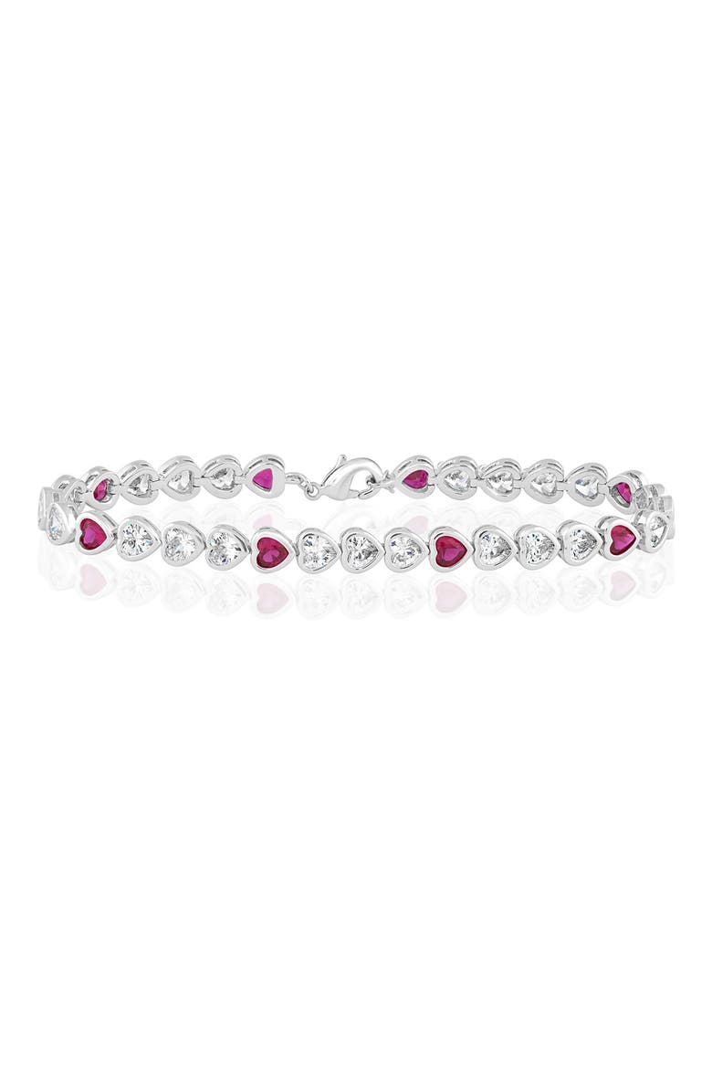 Bezel-Set Heart Cubic Zirconia Bracelet, Main, color, RED