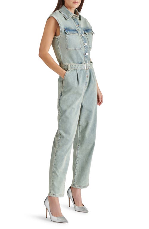 Steve Madden Olynne Sleeveless Denim Jumpsuit In Blue