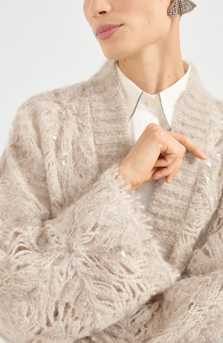 Brunello Cucinelli Frosty embroidery cardigan, Alternate, color, Warm Beige