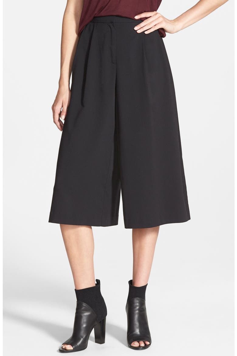 Pleated Culottes, Main, color, BLACK