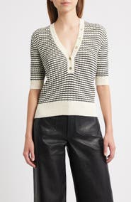 FRAME The Stripe V-Neck Short Sleeve Sweater