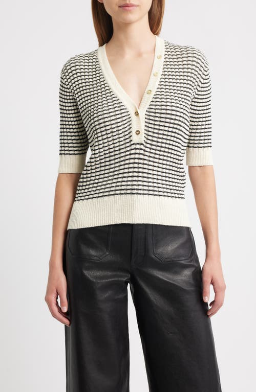 Frame The Stripe V-neck Short Sleeve Sweater In Multi