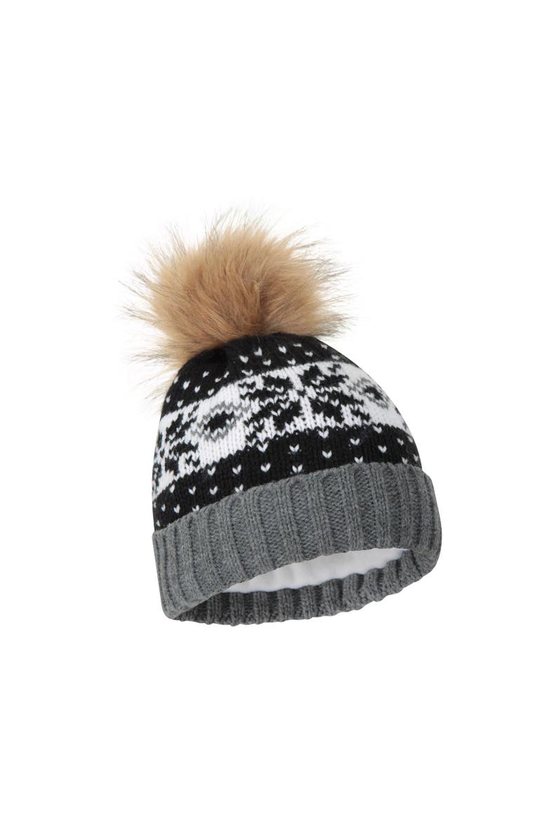 Fair Isle Pom Pom Beanie, Alternate, color, Black