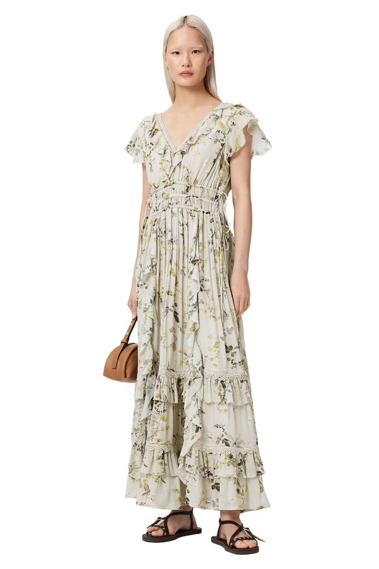 Canto Floral Ruffle Maxi Dress, Alternate, color, CARMEL STEM GREEN