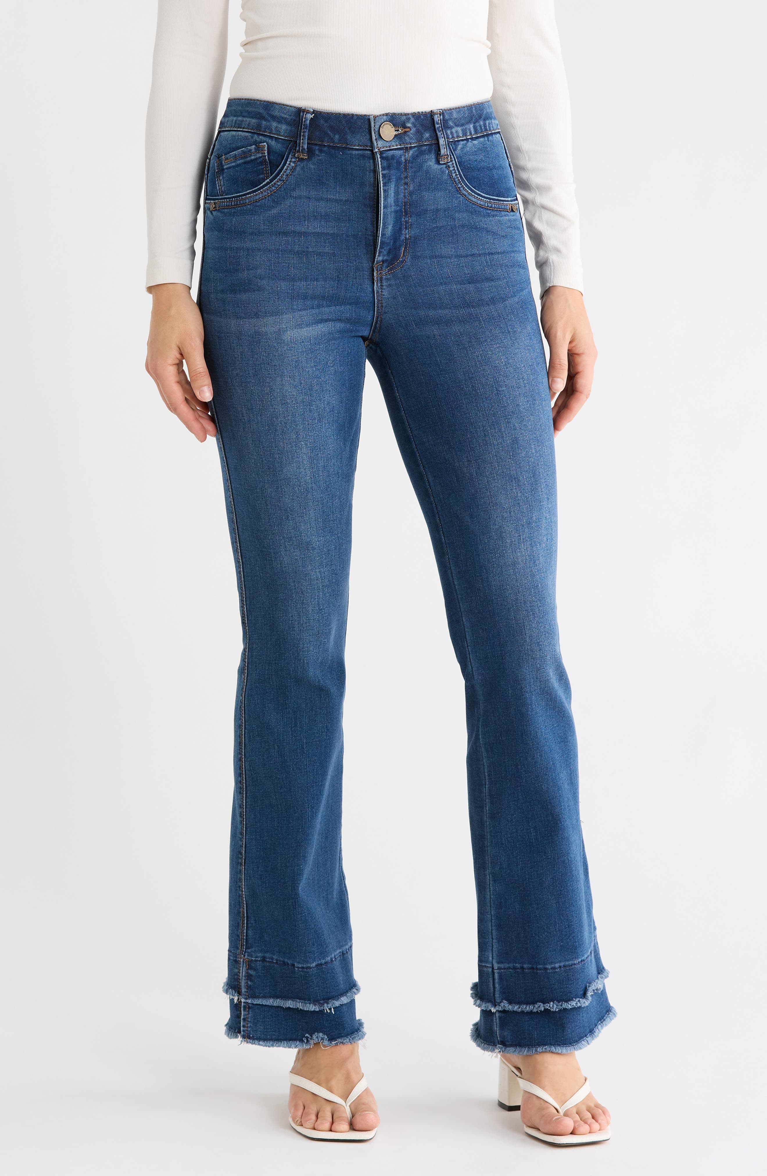 Democracy 'Ab'solution High Waist Fray Hem Itty Bitty Bootcut Jeans