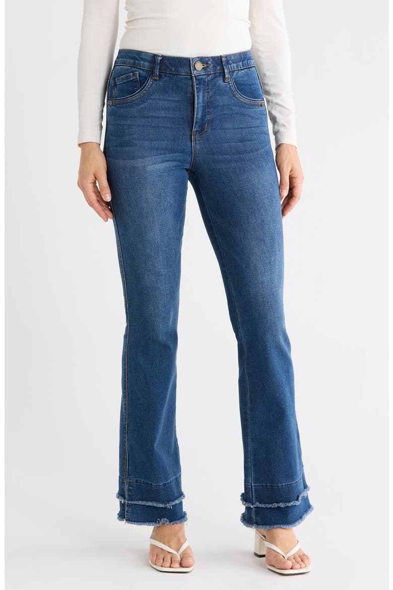 'Ab'solution High Waist Fray Hem Itty Bitty Bootcut Jeans, Main, color, BLUE