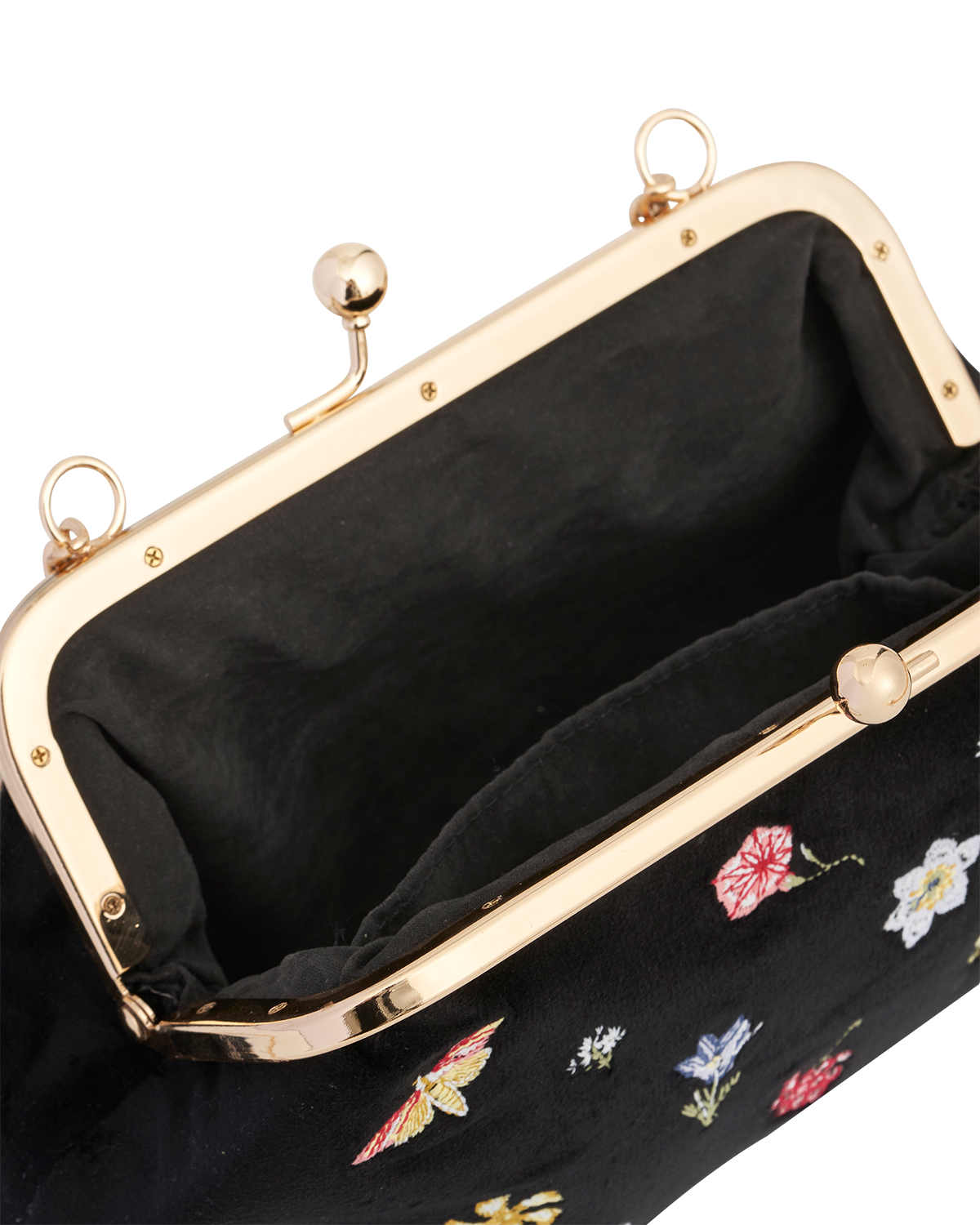 Fable England Floral Ditsy Embroidered Black Velvet Clutch Bag, Alternate, color, Black