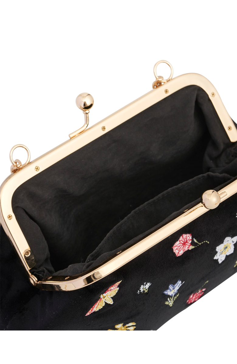 Fable England Floral Ditsy Embroidered Black Velvet Clutch Bag, Alternate, color, Black